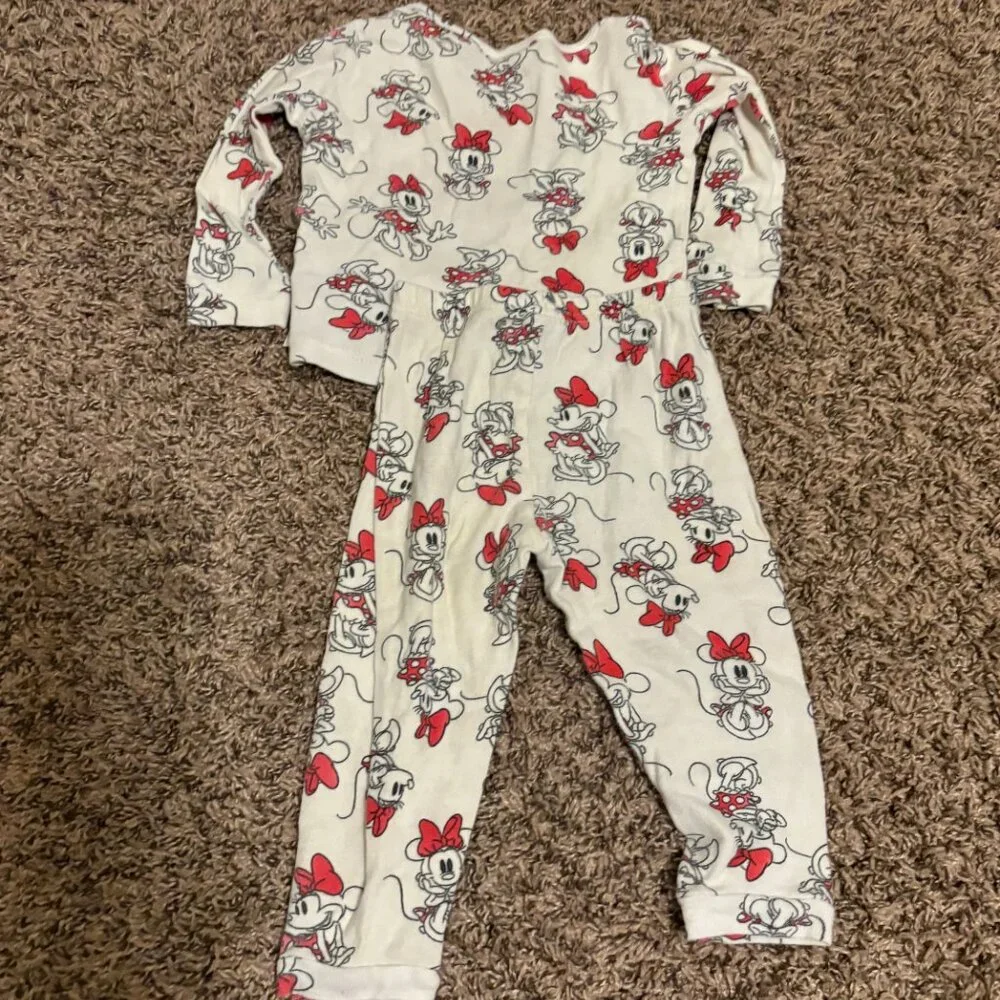 Disney Junior Classic Minnie Mouse Pajamas 2T White Pants Long Sleeve Cotton